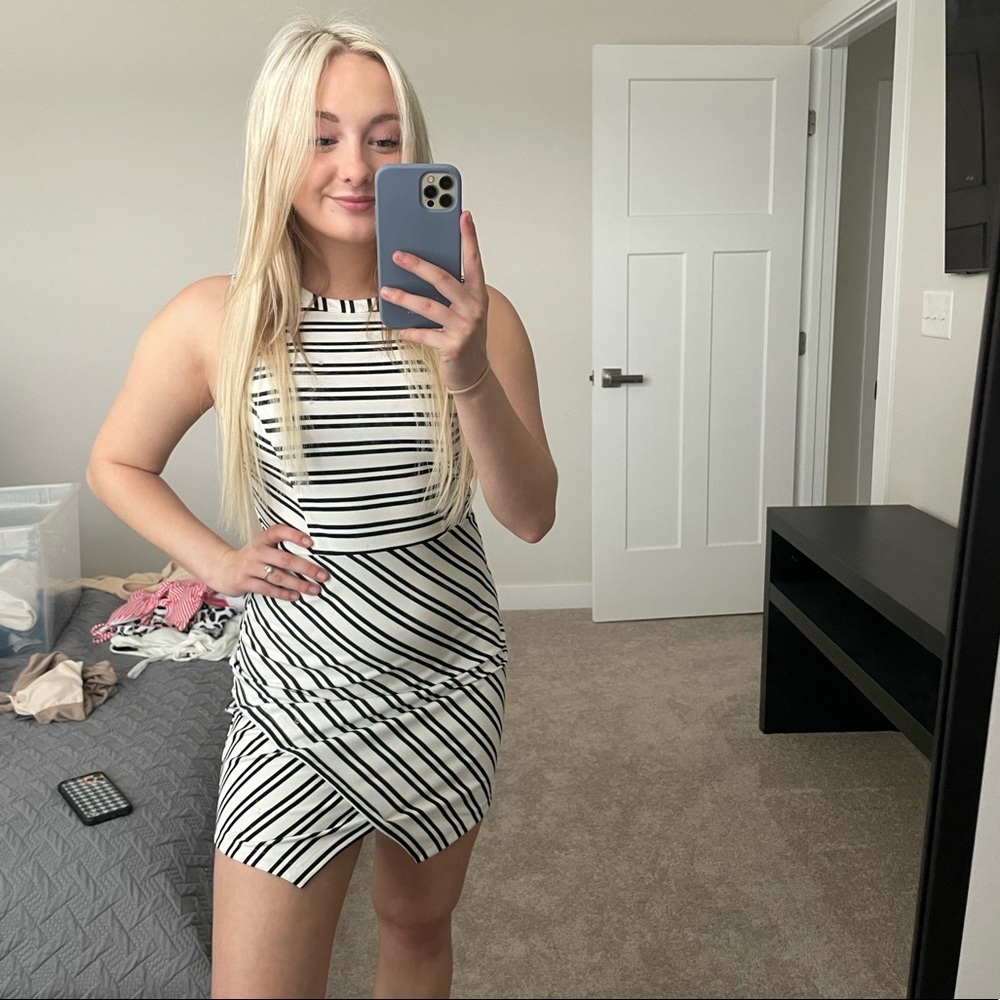 Worn twice // black and white stripped dress